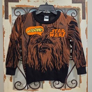 Star Wars Chewbacca Knit Sweater Kids XS Brown Black RRRRRWWWR Patch Pullover